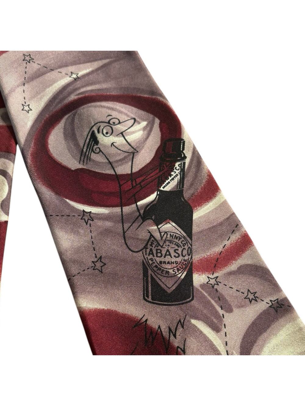 Tabasco Hot Sauce Tie 100% Silk, Man Riding Tabasco Bottle in Space, Made in USA